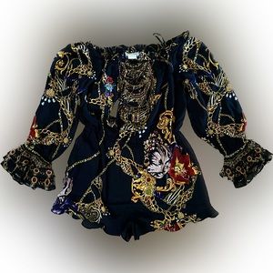 Camilla Off The Shoulder Silk Cover-up Romper ( Women’s size Large )